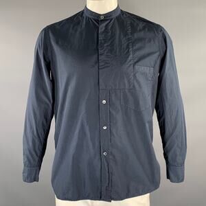 BARENA Size XL Navy Cotton Band Collar Long Sleeve Shirt